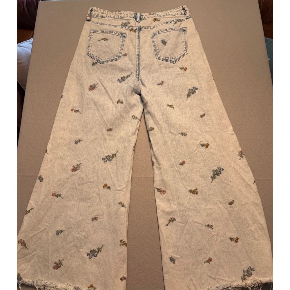 Driftwood Floral Embroidered Wide Leg Jeans Light Wash Blue Women Size 31 - Picture 3 of 15